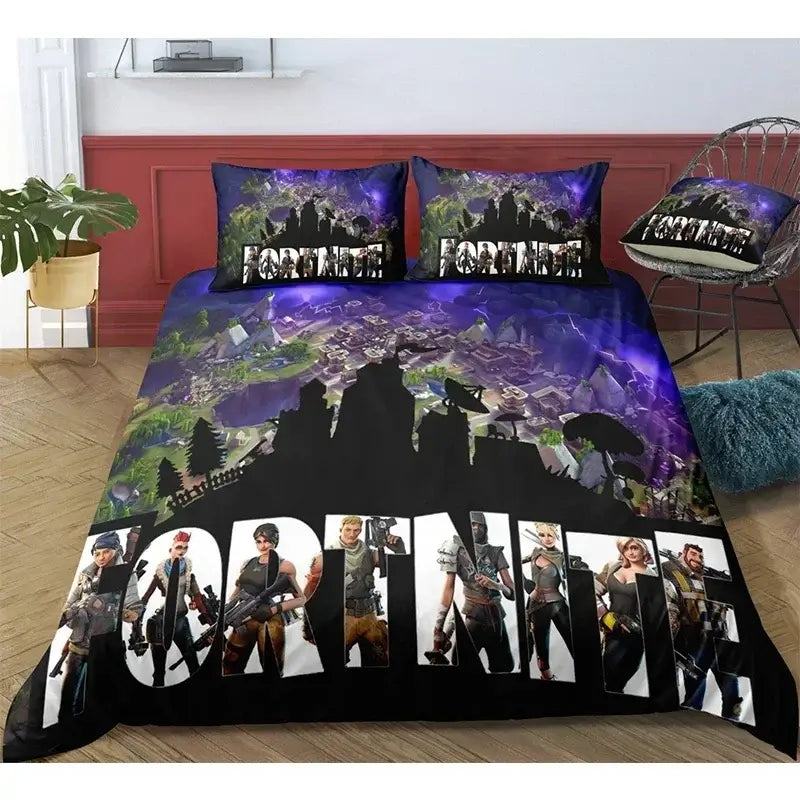Juego de cama Fortnite con funda nórdica de 3 piezas, diseño 3D, ropa de cama para dormitorio, gaming, anime y dibujos animados, funda de almohada, decoración de habitación, regalo