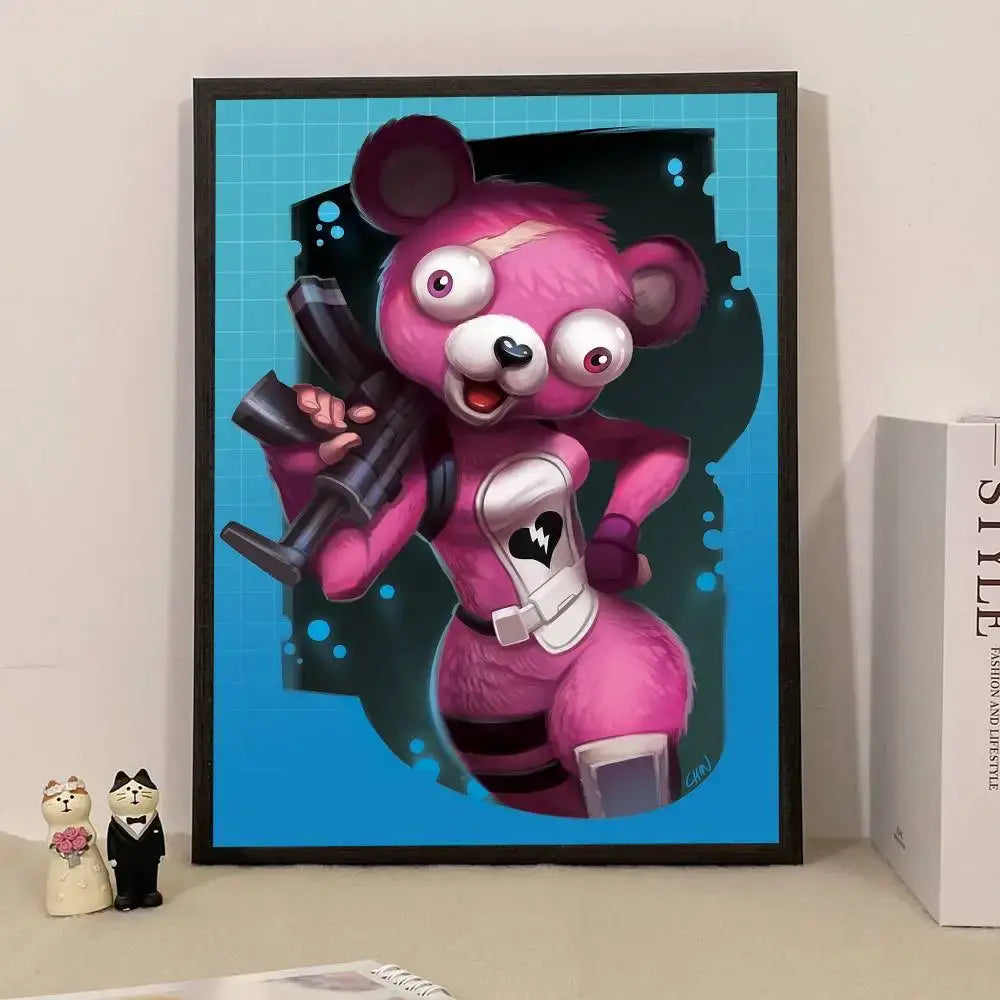 Poster de Jogo F-Fortnite Surpresa — Decoração de Casa, Quadro de Parede para Escritório e Sala de Estar