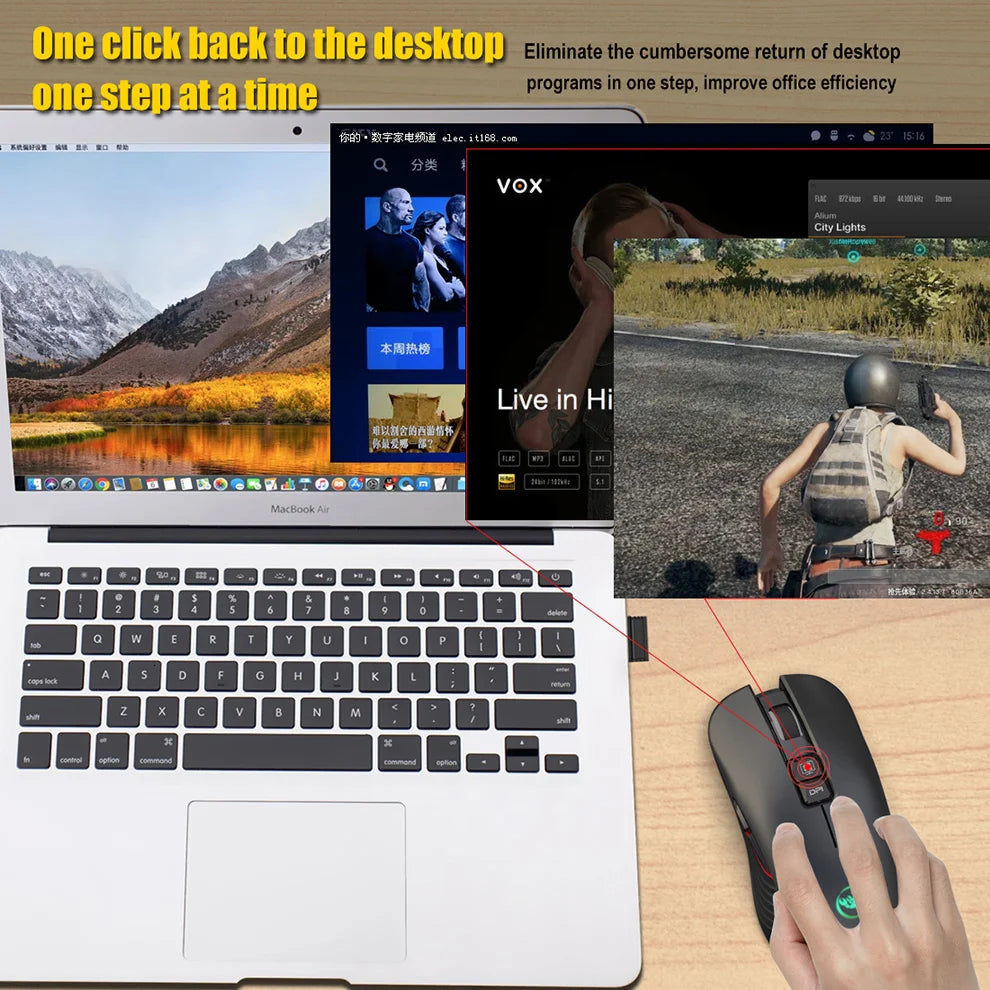2.4G USB-C Wireless Mouse Rechargeable Gaming Mouse 3600DPI 7 Button Type-c Mute Mice for Macbook Laptop PC Game Mouse Computer