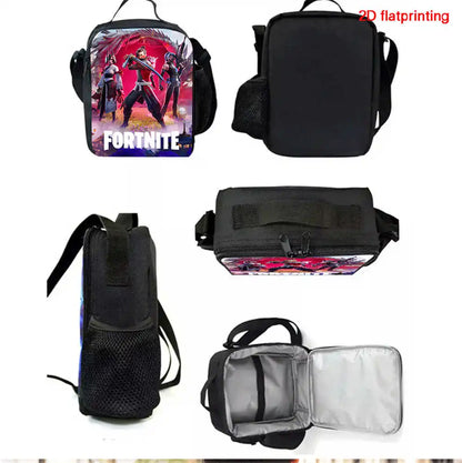 Fortnite Cartoon 3pcs Set, Large Capacity Suitable for Boys and Girls Aged 5-8, Includes Backpack, Dinner Bag, and Pencil Case