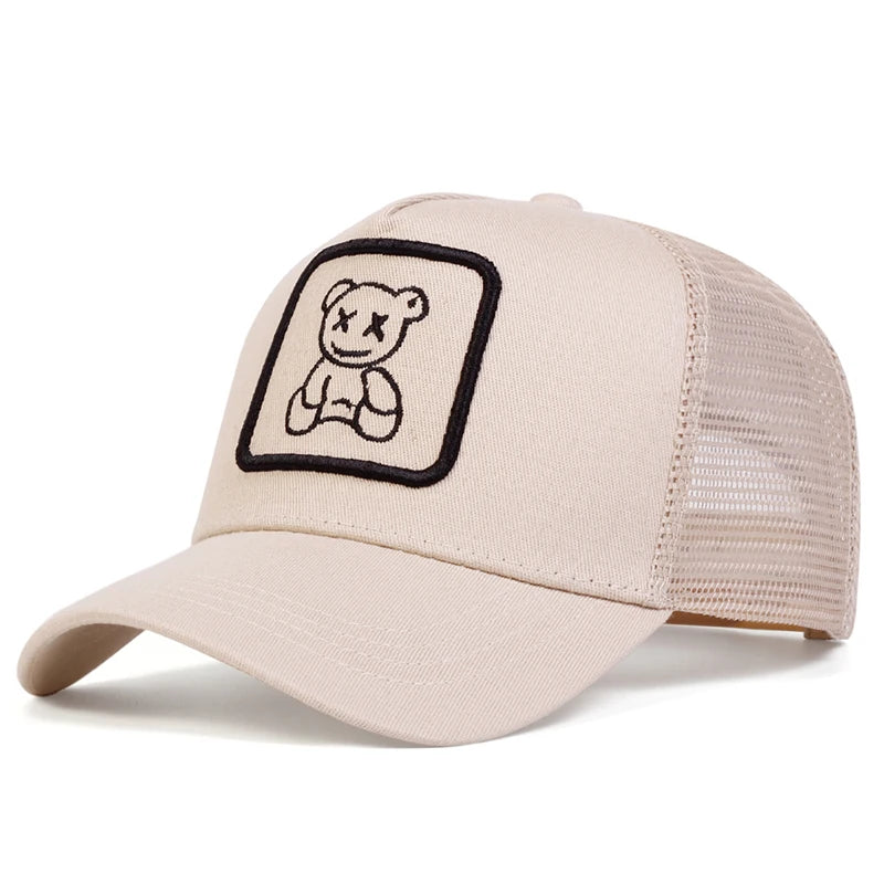 Cute Bear Embroidery Mesh Trucker Hat Unisex Adjustable Baseball Cap Spring Summer Outdoor Casual Sunscreen Hat