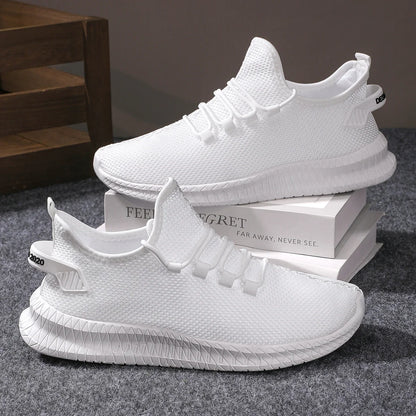 Zapatillas deportivas informales antideslizantes para hombre, transpirables, para correr al aire libre, entrenar, hacer senderismo y practicar deportes; zapatillas con cordones de tejido de punto para actividades al aire libre