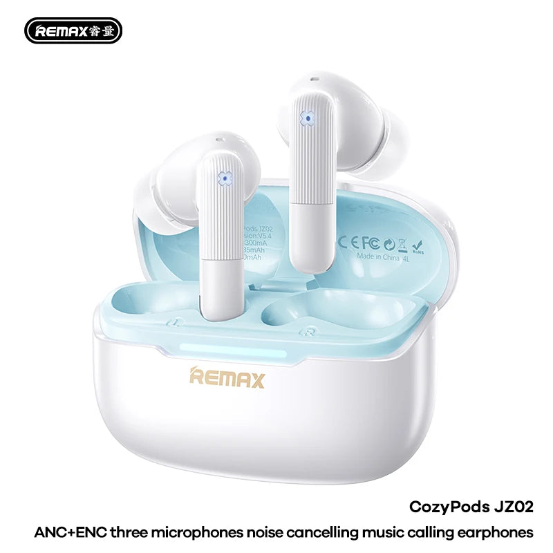 Écouteurs sans fil Remax ANC, réduction de bruit de 45 dB, 6 micros, ENC, appels HD, Cozypods JZ02, mode gaming, faible latence, 42h