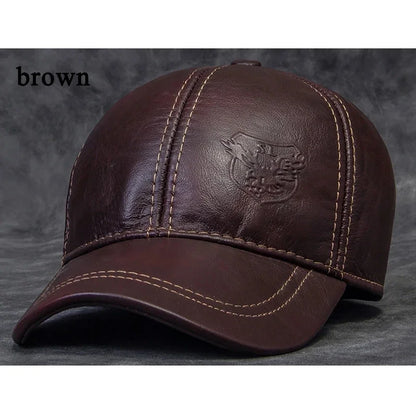 Cappellino da baseball da uomo in vera pelle di vacchetta, 56-60 cm, nero/marrone, con stampa aquila, per uomo, casual, streetwear, GF, Gorras, Dad Hat