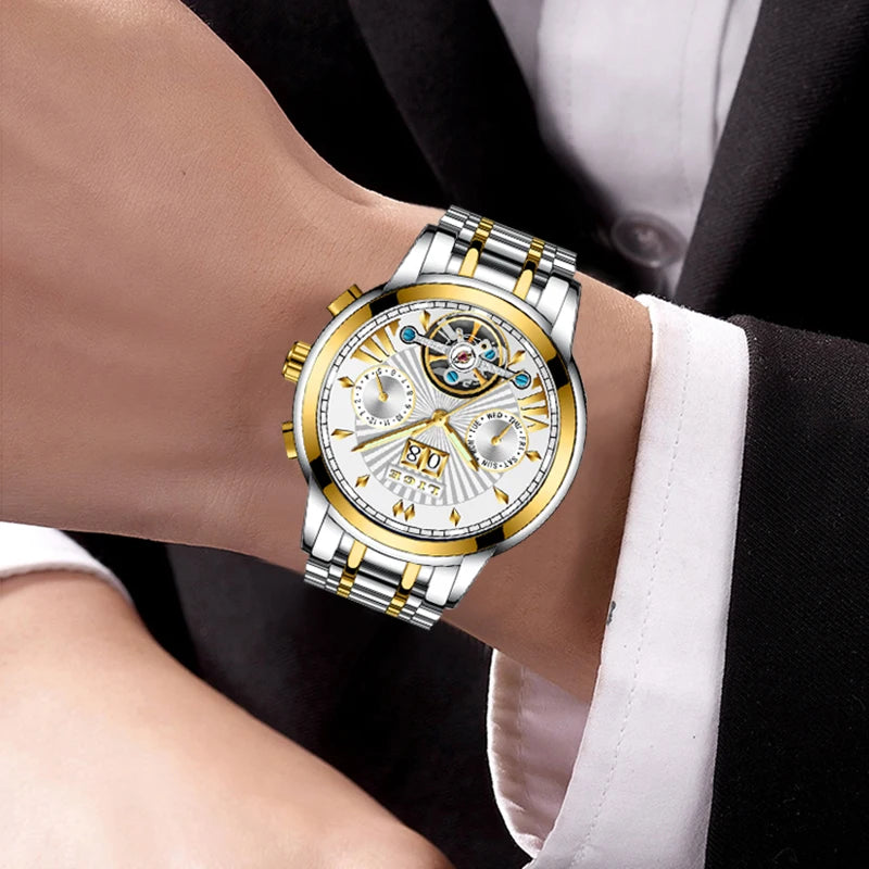 Orologi da polso meccanici automatici da uomo LIGE – Orologio di lusso di alta gamma con tourbillon, modello elegante e impermeabile, ideale per il lavoro o le occasioni formali.