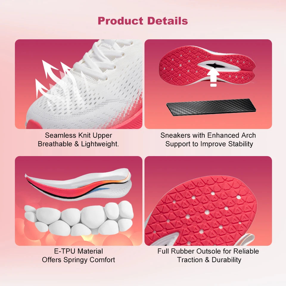 Baasploa Women’s Professional Running Shoes Outdoor Carbon Plate Non-Slip Sports Shoes Female Casual Breathable Jogging Sneakers