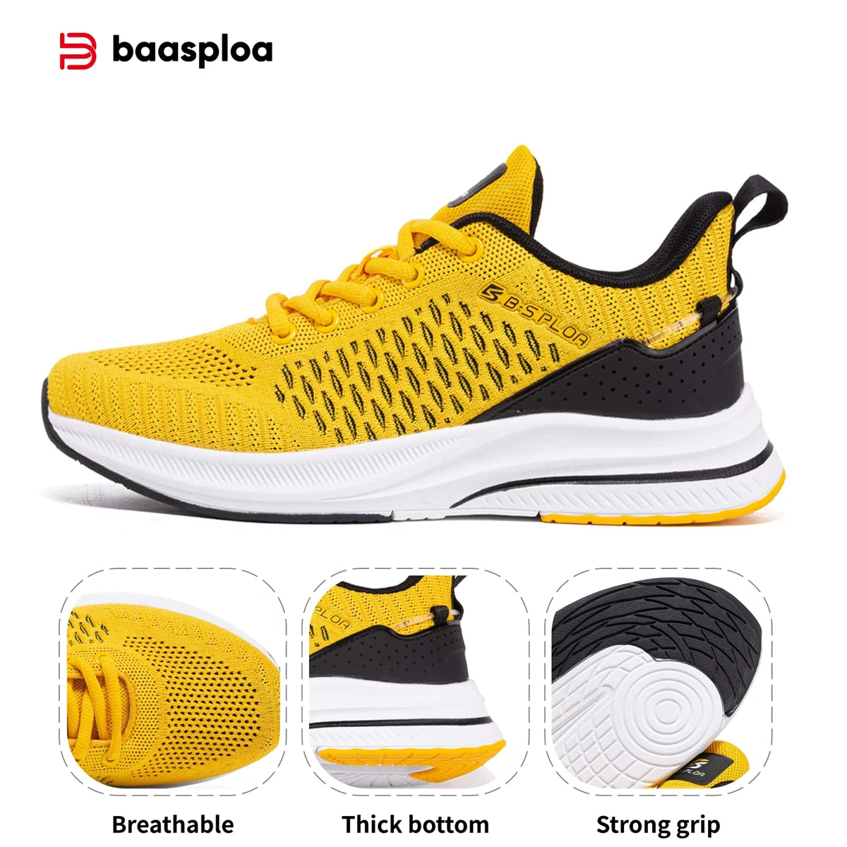 Baasploa Herren-Laufschuhe – Marke: Casual, leichte Designer-Jogging-Schuhe aus Mesh für Herren, atmungsaktive Sport- und Wanderschuhe mit Schnürung