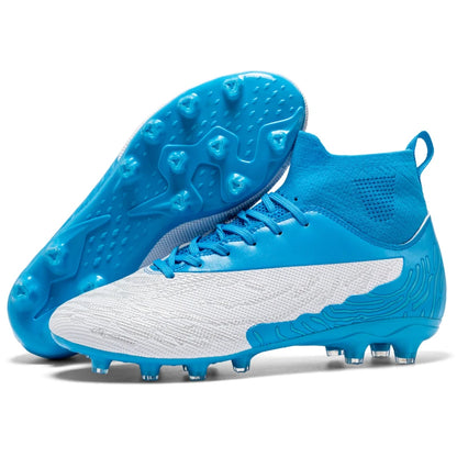 Chaussures de Football noires pour hommes, crampons AG/FG, bottes d'entraînement pour hommes, chaussures de Sport à cheville haute, baskets pour enfants et adultes 35-45