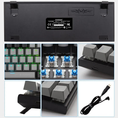 E-YOOSO Z11 RGB USB 60% Mini Mechanical Gaming Keyboard Blue Red Switch 61 Keys Wired Detachable Cable, Portable for Travel PC