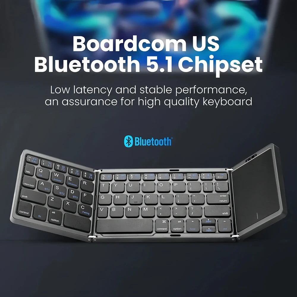 KEBIDUMEI Three Bluetooth Keyboard Tri-fold Keyboard with Touchpad Mini Keyboard Rechargeable Keyboard for Windows Android IOS