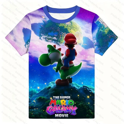 Japanese-Style Mario 3D Print T-Shirt for Kids & Adults, Multiple Designs Available, Casual Streetwear Short Sleeve Top