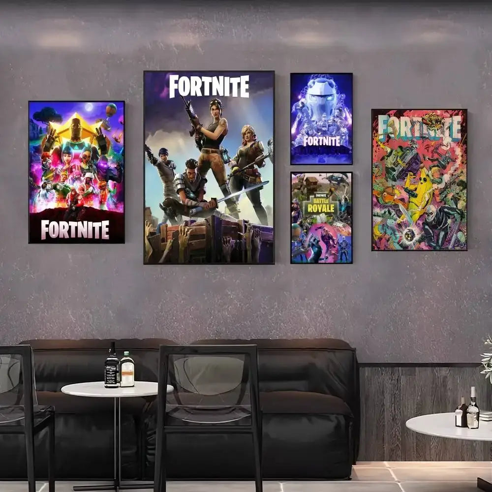 Poster de Jogo F-Fortnite Surpresa — Decoração de Casa, Quadro de Parede para Escritório e Sala de Estar