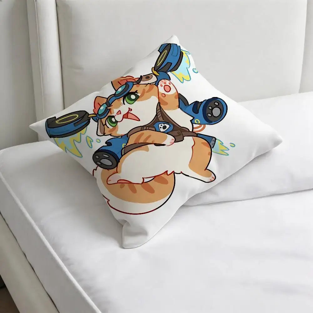 Jetpack Cat O-Overwatch Game Square Pillow Case Soft Decorative Throw Pillow Cover for Home Sofa Bed