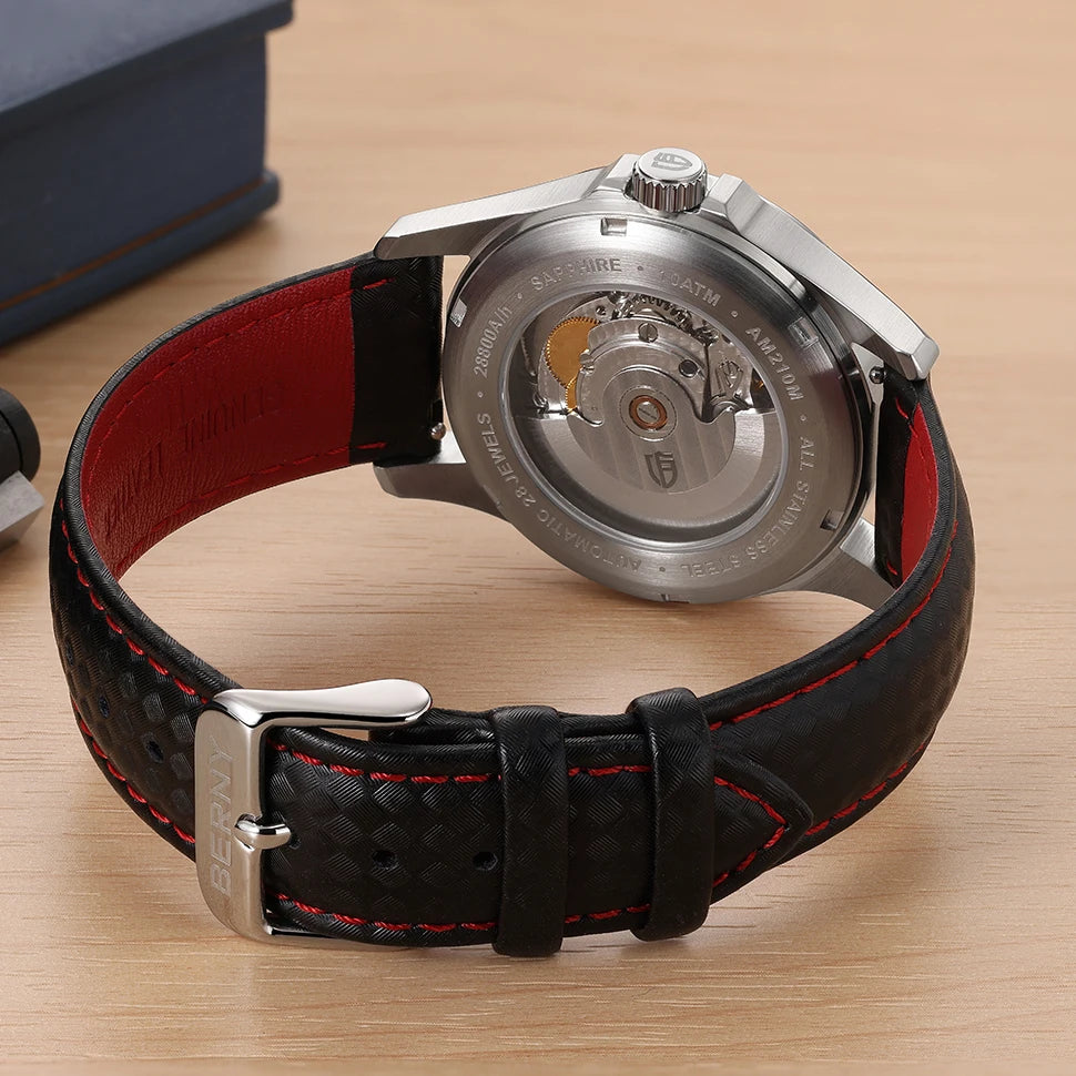 BERNY Automatic Mechanical Watches for Men 38mm Super Luminous PT5000 ST2130 High Precision Luxury Sapphire Wristwatch Easy Read