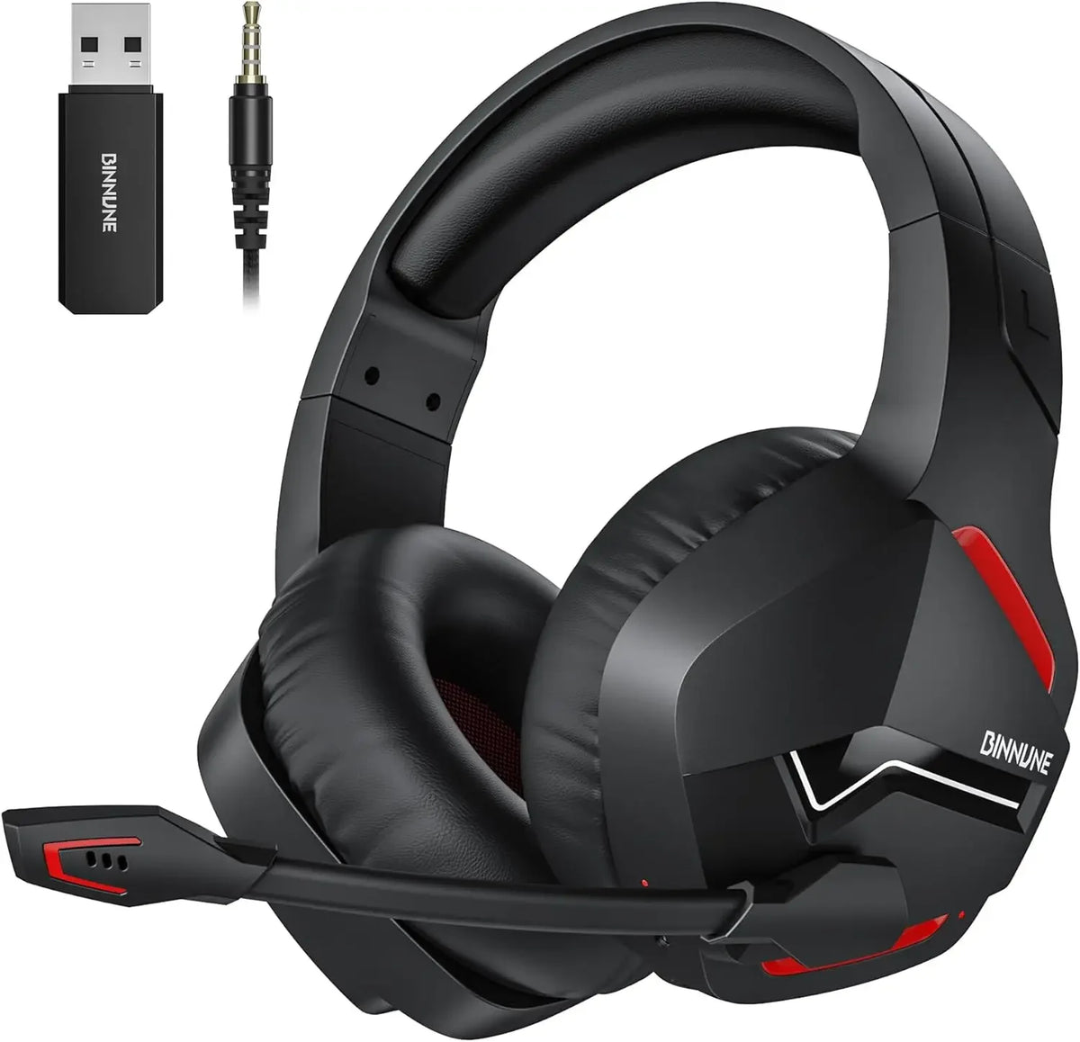 BINNUNE BW01 Casque Gaming Sans Fil 2.4GHz pour PS5 PS4 PC, Bluetooth 5.3 avec 120 Heures d'Autonomie et Micro à Réduction de Bruit