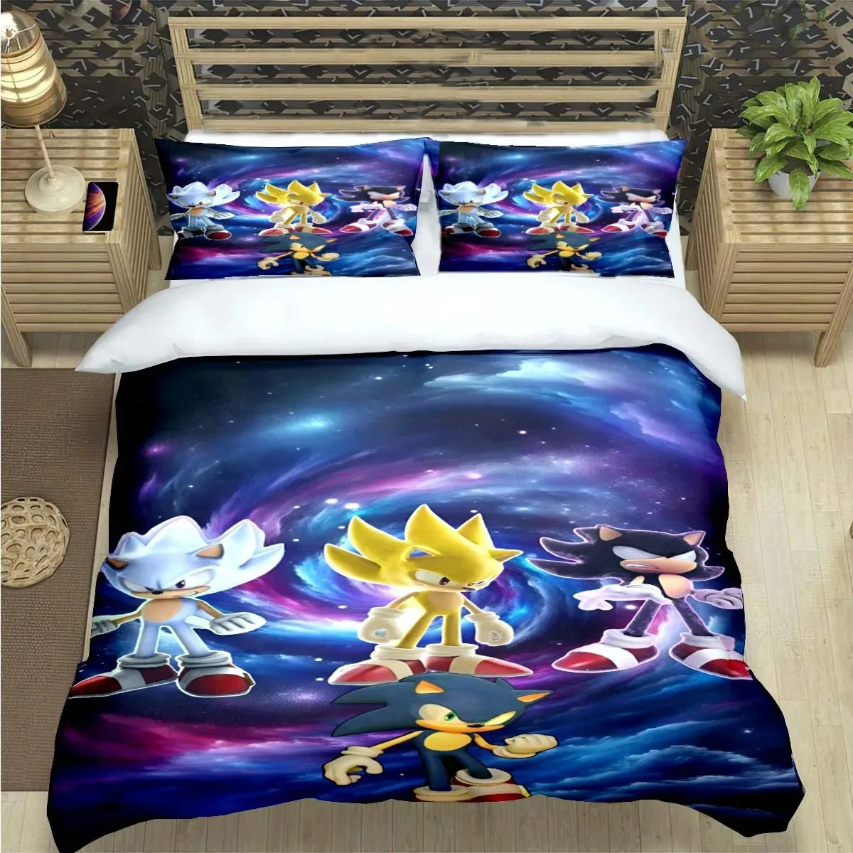 Fashion Cartoon Character Print Bedding Set Sonic Duvet Cover Comforter Bed Youth Kids Girls Boys Luxury Birthday Gift