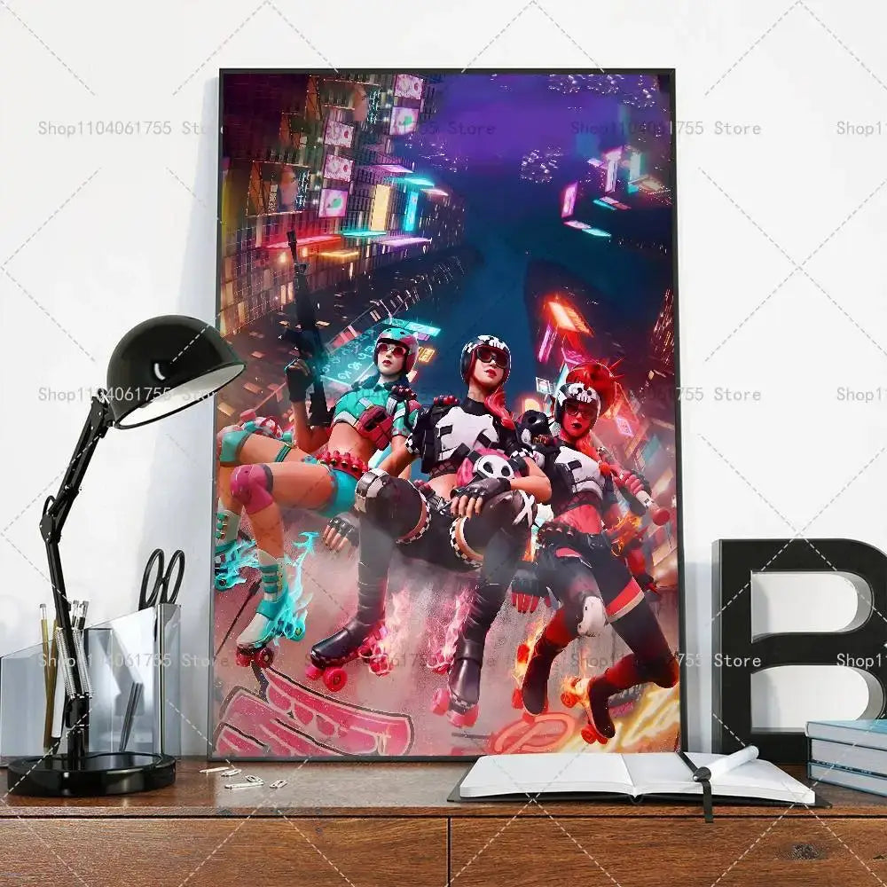 F-Fortnites-Game Popular Poster Self-adhesive Art Waterproof Paper Sticker Coffee House Bar Room Wall Decor