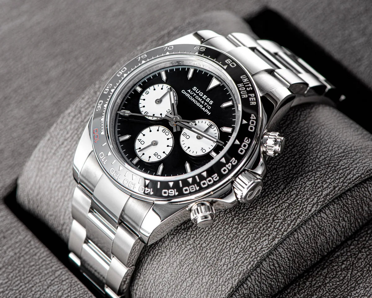 Sugess Panda Chronograph Movement Automatic Mechanical Chronograph Wristwatch Waterproof Diving Men Watches Ceramic Bezel Tona