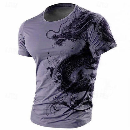 3D Print Dragon Pattern T-Shirt Men Vintage Street Short Sleeve O-Neck T-Shirts Harajuku Trend Man Spring Fashion Trend New Tee