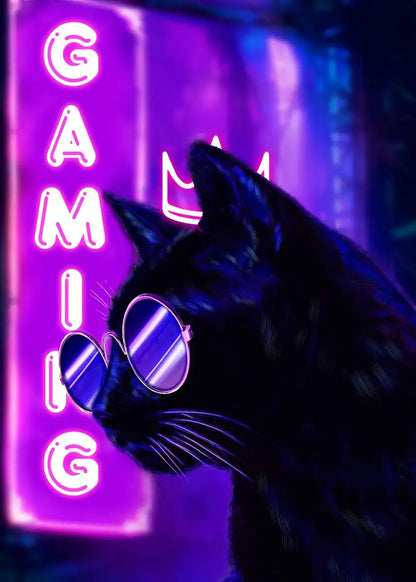 Nordic Cat and Gaming Controller Quotes Poster Modern Canvas Painting for Wall Art Mural Gamer Boys Girls Room Decor (not Neon)