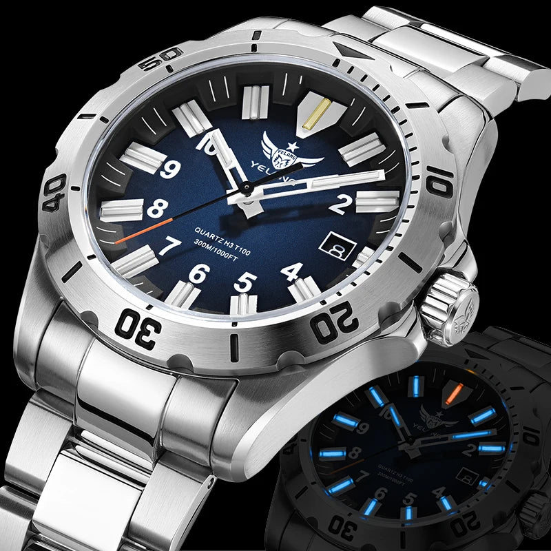 YELANG V1036 42mm Men Quartz Watch Luminous 10 Years Lithium Movement Rotated Dial 30ATM 300m Waterproof Military Style Watches