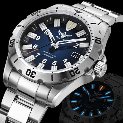 YELANG V1036 42mm Men Quartz Watch Luminous 10 Years Lithium Movement Rotated Dial 30ATM 300m Waterproof Military Style Watches