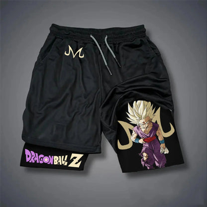 Dragon Ball Z Unisex Casual Anime Streetwear 2-in-1 Shorts Summer Gymnastics Gym Quick Drying Shorts with Drawstring Pocket