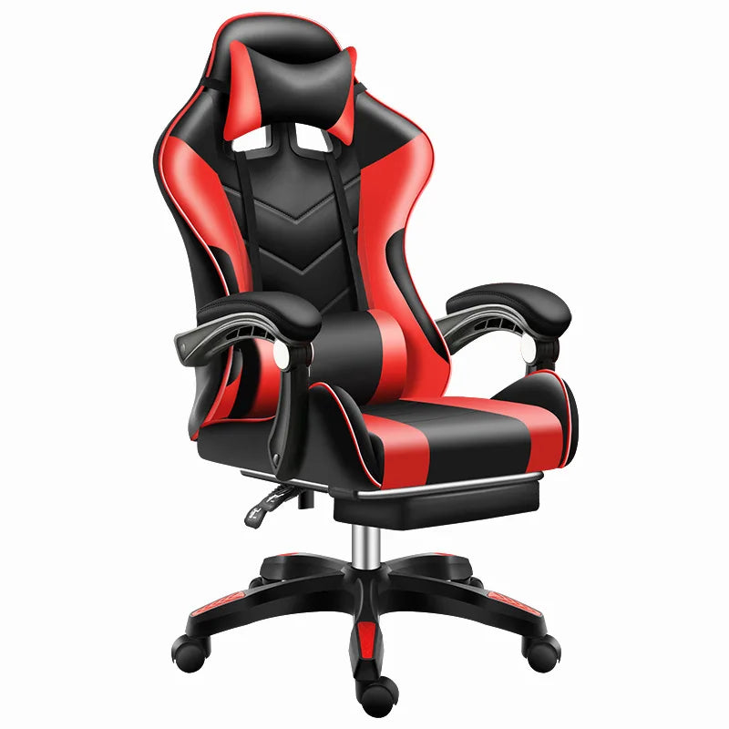 Ergonomic Gaming Chair with Footrest, Reclining Office Computer Chair, Adjustable Height Leather Gaming Chair with Lumbar Support
