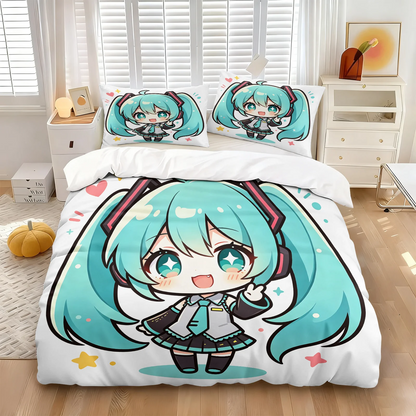 Set navlake za poplun Hatsune Miku u chibi stilu, slatka anime posteljina s jastučnicama, dekor za gaming sobu, spavaću sobu tinejdžera i djece, poklon za fanove