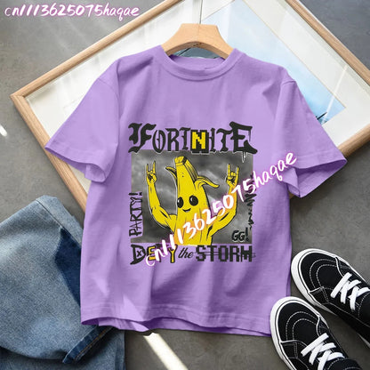 Fortnite Children’s T-Shirts Anime Printed Characters Tops Cartoon Fortress Night Summer Clothes Girls Short Sleeve Pullover Tees