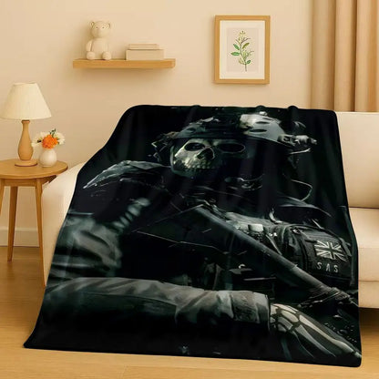 3D Classic Gun Game Call of Duty COD Ghost Simon Flannel Blanket,Ultra Soft Warm Plush Throw for Home Bedroom Bed Sofa Cover Kid