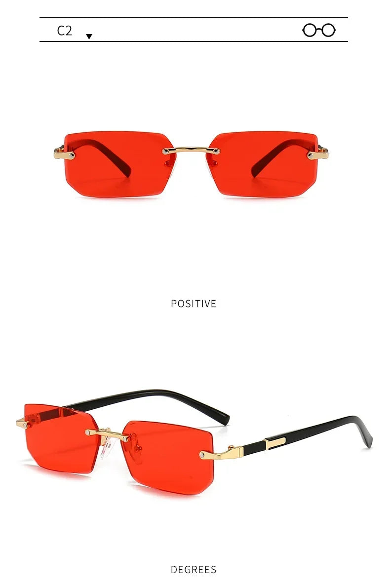 Rimless Sunglasses Rectangle Fashion Popular Women Men Shades Small Square Sun Glasses for Female Male Summer Traveling Oculos