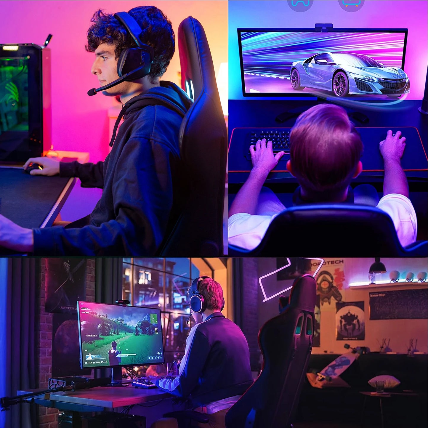 Ergonomic Gaming Chair with Massage Function, Adjustable Reclining Computer Chair with Footrest, Lumbar Support, Headrest & Armrests