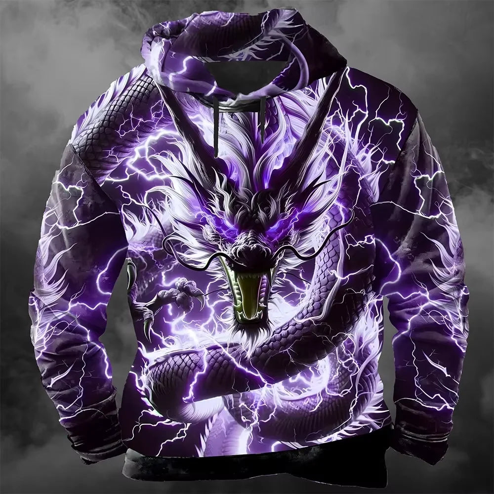 Men's 3D Lightning Dragon Print Hoodie Sweatshirts Fashion Cool Daily Long Sleeve Streetwear Pullover Fall Winter Tracksuit Coat