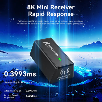 Attack Shark R2 trådlös gamingmus PAW3950 8K i magnesiumlegering, lätt gamingmus med Bluetooth Tri-Mode för gaming/kontor
