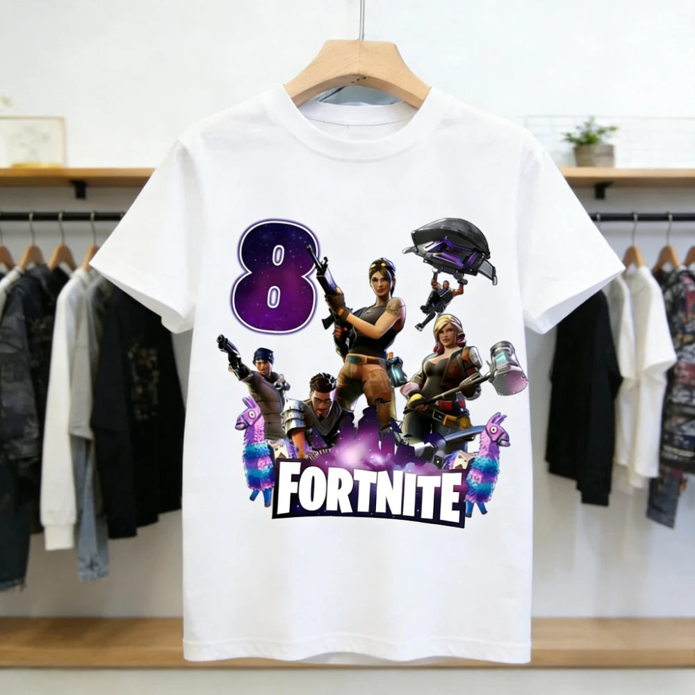 Fortnite Children’s Birthday Number T-Shirt Girls Boys Summer Clothes Baby Cotton Tee Shirts Party Short Sleeve Tops Toddler Gift