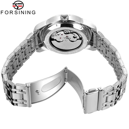 Forsining men’s automatic mechanical watch – Luxury, business and fashion style, metal bracelet, tourbillon, luminescent hands, set with synthetic diamonds