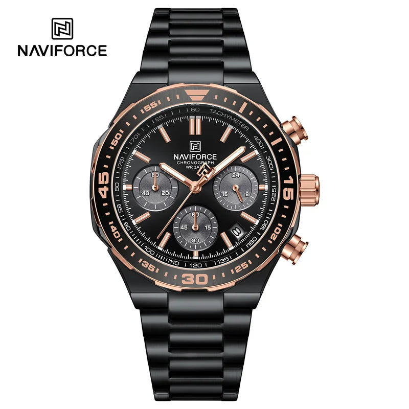 NAVIFORCE Men's Watches Quartz Fashion Business Classic Water Resistant Stainless Steel Strap WristWatch New Male Clock in 2024