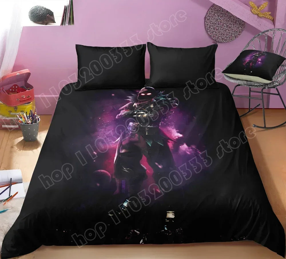 Juego de cama Fortnite con funda nórdica de 3 piezas, diseño 3D, ropa de cama para dormitorio, gaming, anime y dibujos animados, funda de almohada, decoración de habitación, regalo