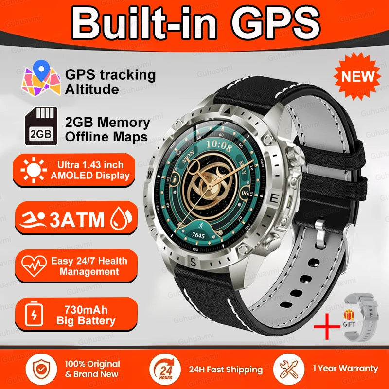 Smart Watch Men GPS Track High End watch Swim Waterproof Watches six axis sensor Sports 2GB Memory GPS Map Compass Smartwatch