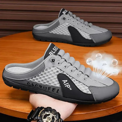 Men's Slip-On Lace-Up Casual Sports Shoes Breathable Mesh Unisex Spring Autumn Season Low Cut Flat Footwear Quick Easy Wear