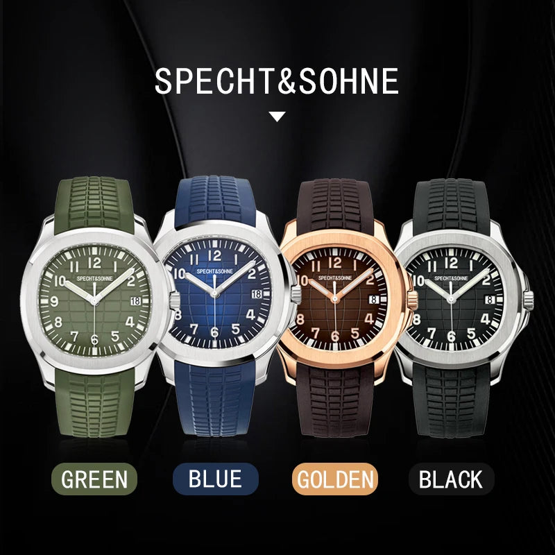 Specht&Sohne 2025 New Luxury Men Mechanical Wristwatch Miyota 8215 Stainless Steel Watch Green Rubber Sapphire Reloj Hombre