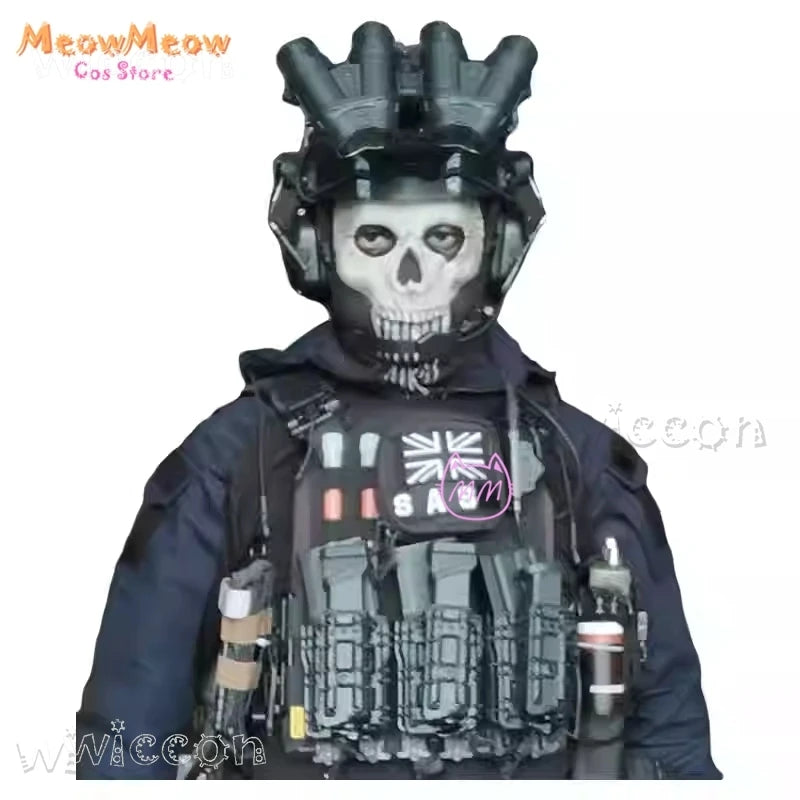 Call of Duty Ghost Cosplay Tactical Suit Combat Camo Uniform Black Blue Military Training Game Style Coat Halloween Party Outfit