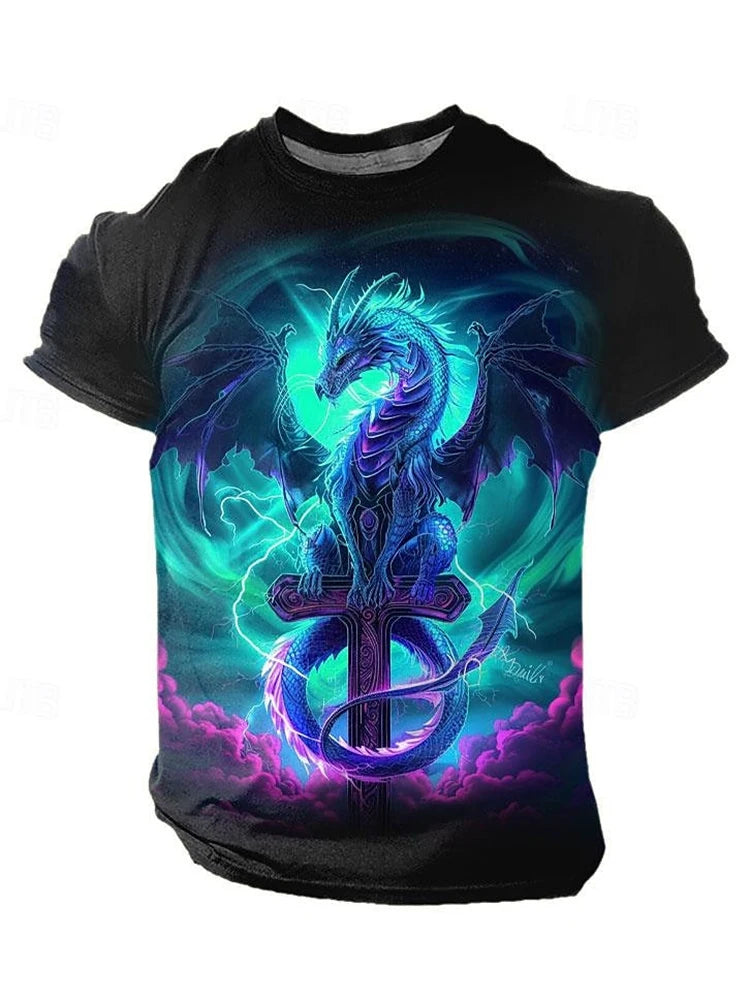 3D Dragon Print Men's T-shirt Summer Daily Casual Men's Street T-shirt Outdoor Sports Short Sleeve Urban Fashion Men's T-shirt