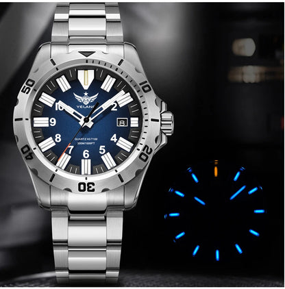 YELANG V1036 42mm Men Quartz Watch Luminous 10 Years Lithium Movement Rotated Dial 30ATM 300m Waterproof Military Style Watches