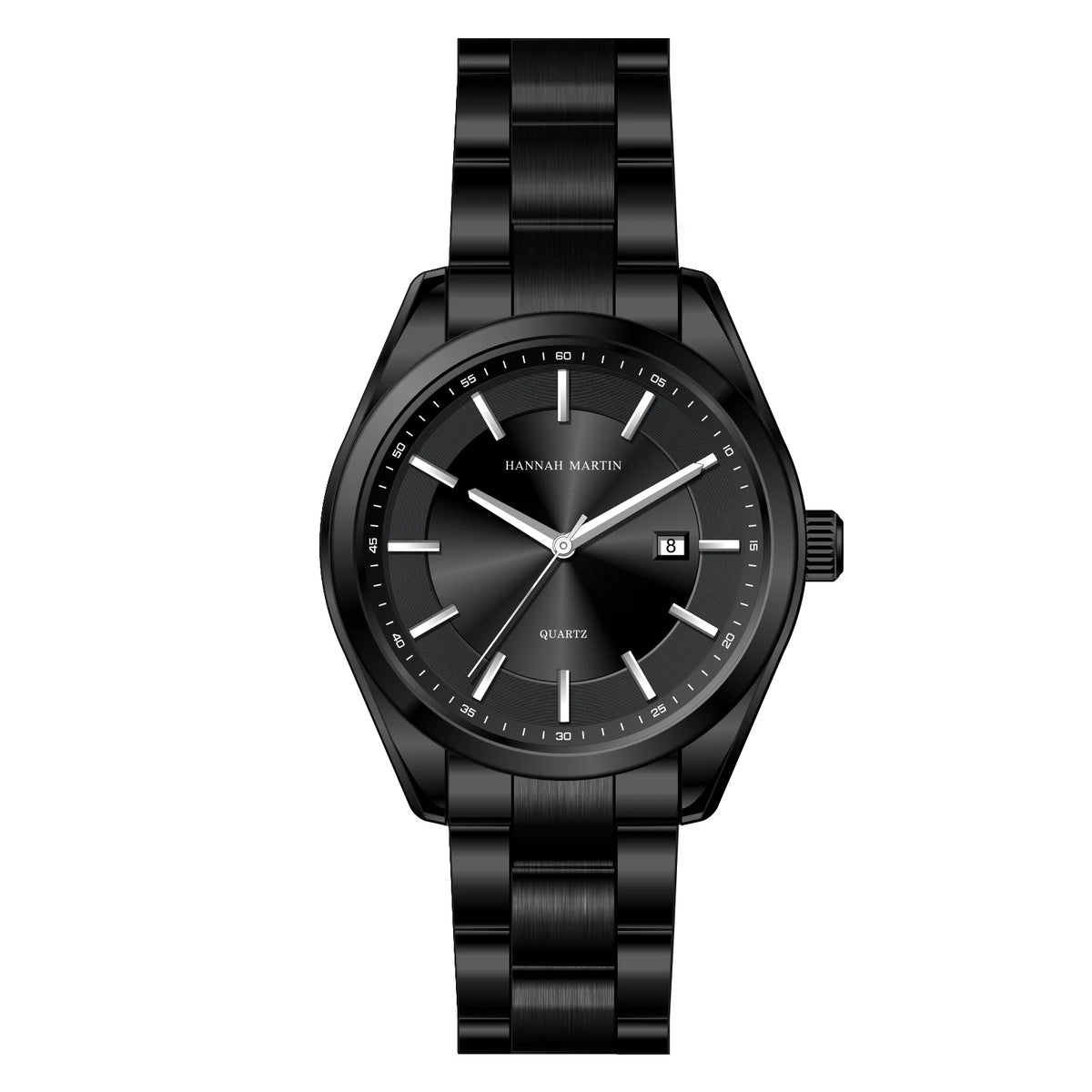 Montre à quartz HANNAH MARTIN, 40 mm, pour homme, bracelet en acier inoxydable noir, étanche 3 bars, style sport-chic