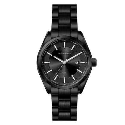 Montre à quartz HANNAH MARTIN, 40 mm, pour homme, bracelet en acier inoxydable noir, étanche 3 bars, style sport-chic