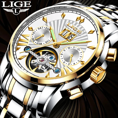 Orologi da polso meccanici automatici da uomo LIGE – Orologio di lusso di alta gamma con tourbillon, modello elegante e impermeabile, ideale per il lavoro o le occasioni formali.
