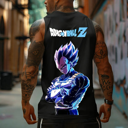 Dragon Ball Z Super Blue Vegeta American Retro Fitness Vest Y2K Harajuku Style Spring and Summer New Men's T-Shirt Daily Wear