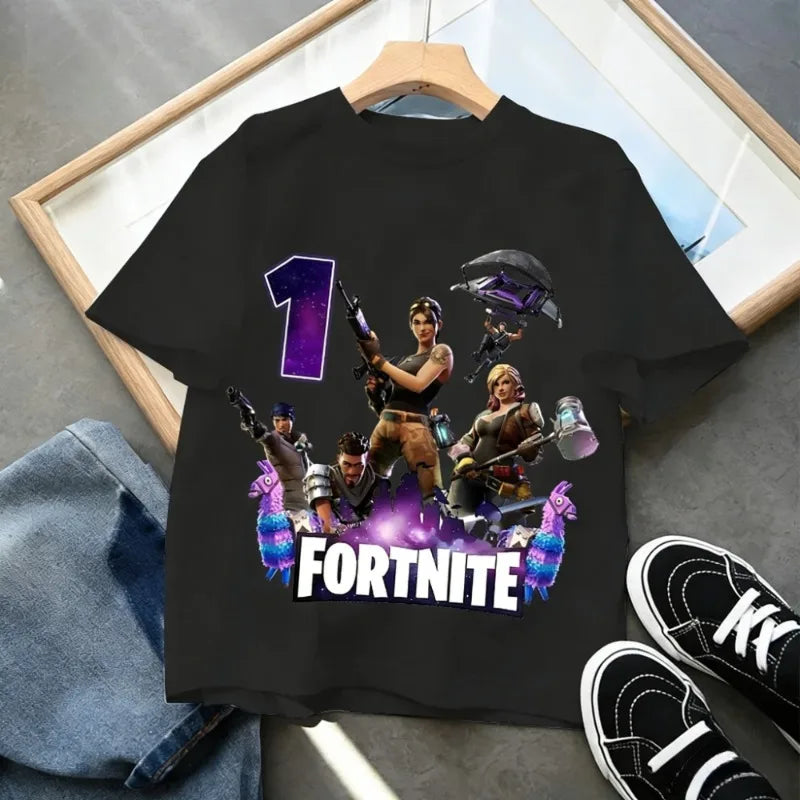 Fortnite Children’s Birthday Number T-Shirt Girls Boys Summer Clothes Baby Cotton Tee Shirts Party Short Sleeve Tops Toddler Gift